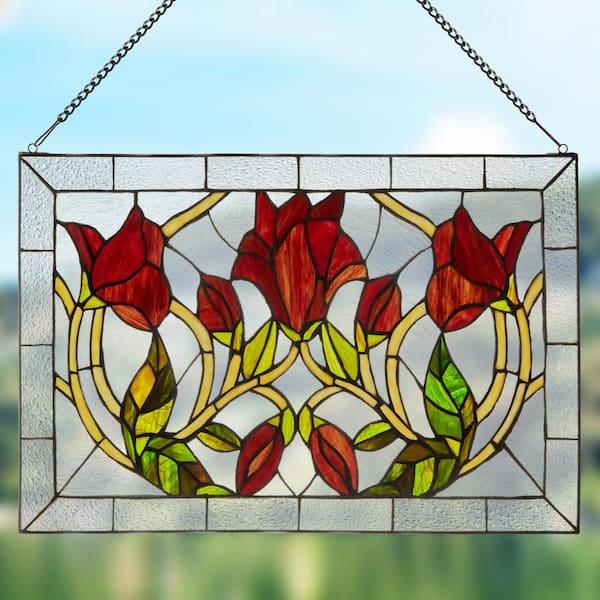 River of Goods Red Floral Vines Traditional Multicolored Stained