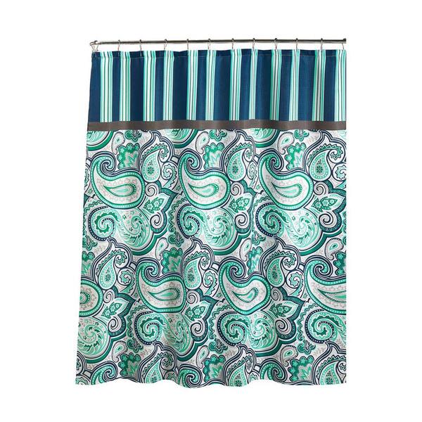 Creative Home Ideas Diamond Weave Textured 70 in. W x 72 in. L Shower Curtain with Metal Roller Rings in Persephone Blue/White