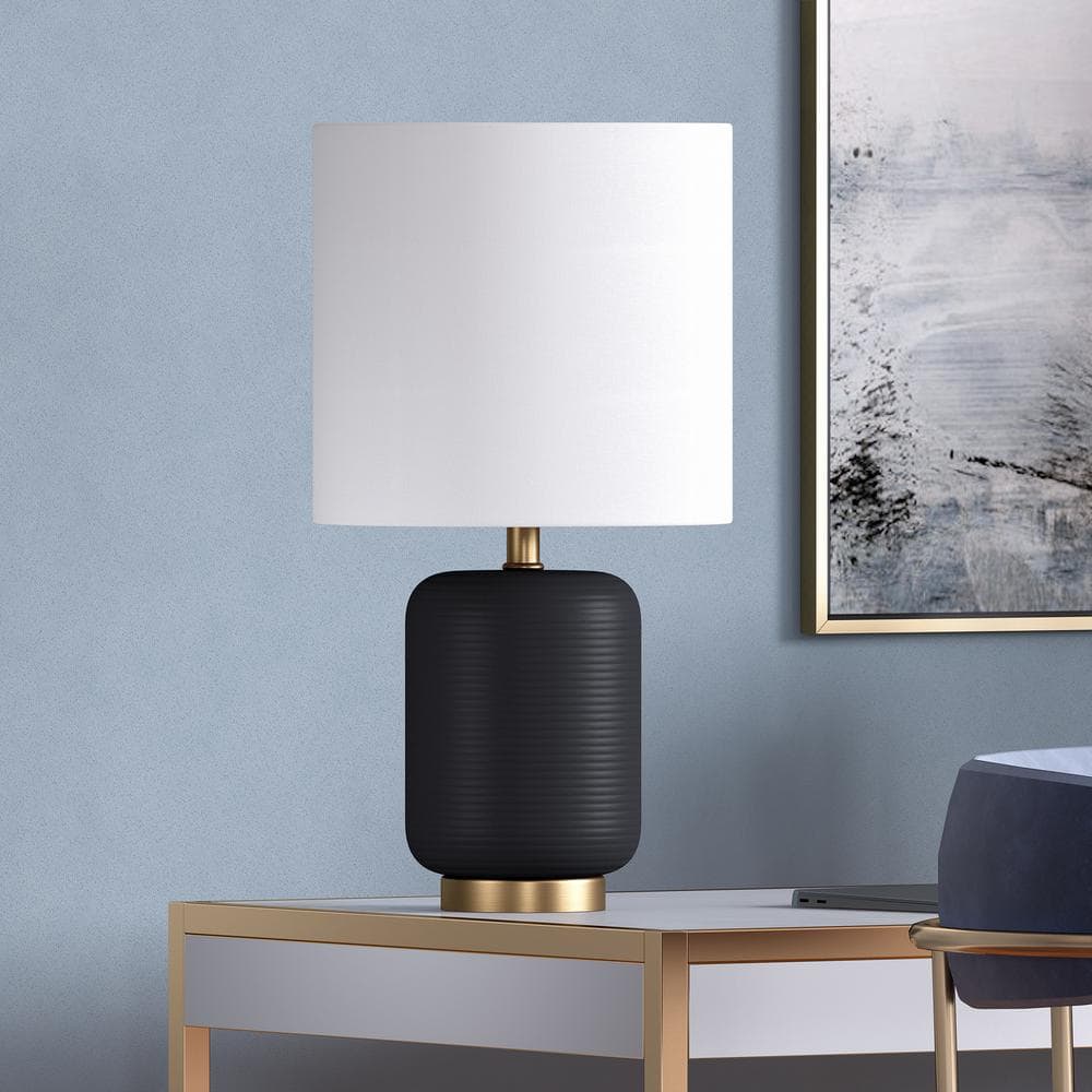 Lambert 15" Matte Black Ceramic Mini Lamp with White Linen Shade