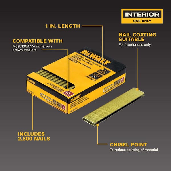 DEWALT 1/4 in. x 1 in. 18-Gauge Glue Collated Crown Staple (2500