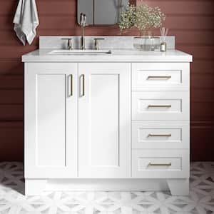 Taylor 43 in. W x 22 in. D x 36 in. H Freestanding Bath Vanity in White with Carrara White Marble Top