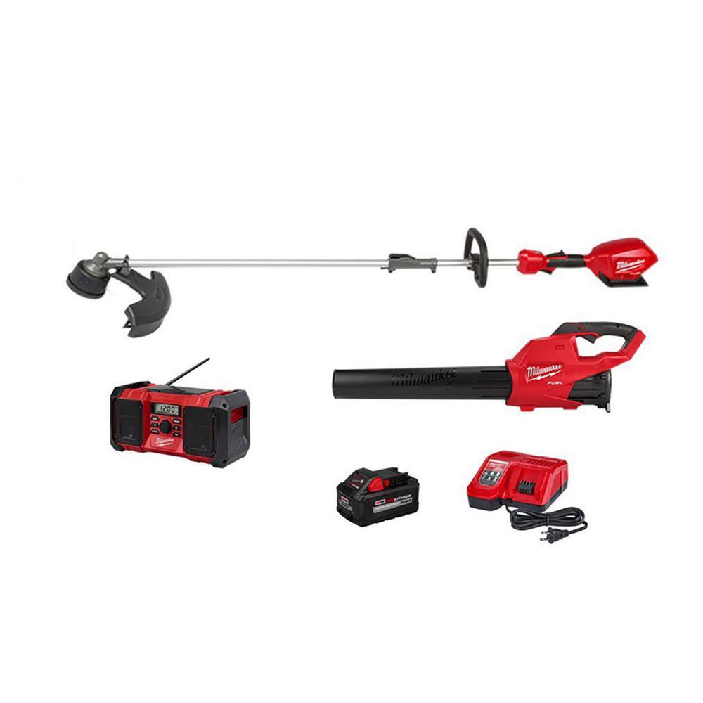 Milwaukee M18 FUEL 18-Volt Lithium-Ion Brushless Cordless QUIK-LOK String Trimmer/Blower Combo Kit with M18 Cordless Jobsite Radio -  3000-21-2890-20