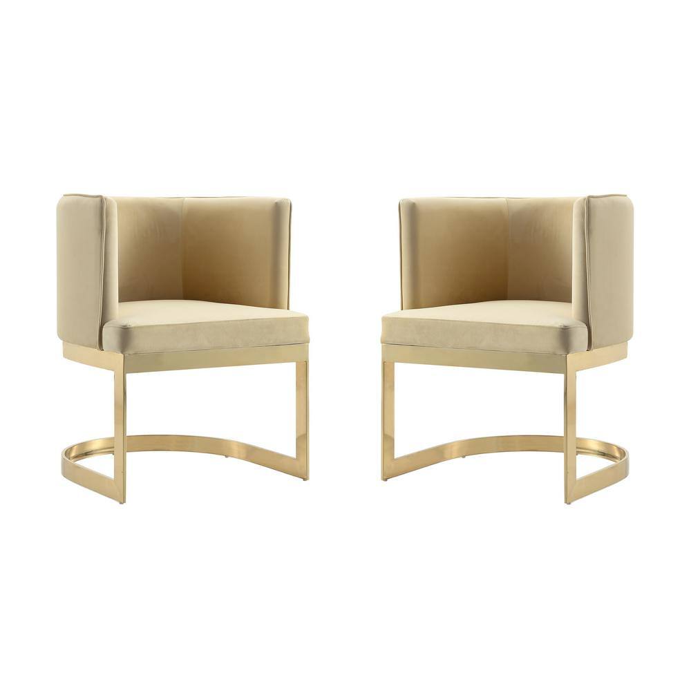 Manhattan Comfort Aura Sand Velvet Dining Arm Chair (Set of 2) 2-DC026 ...