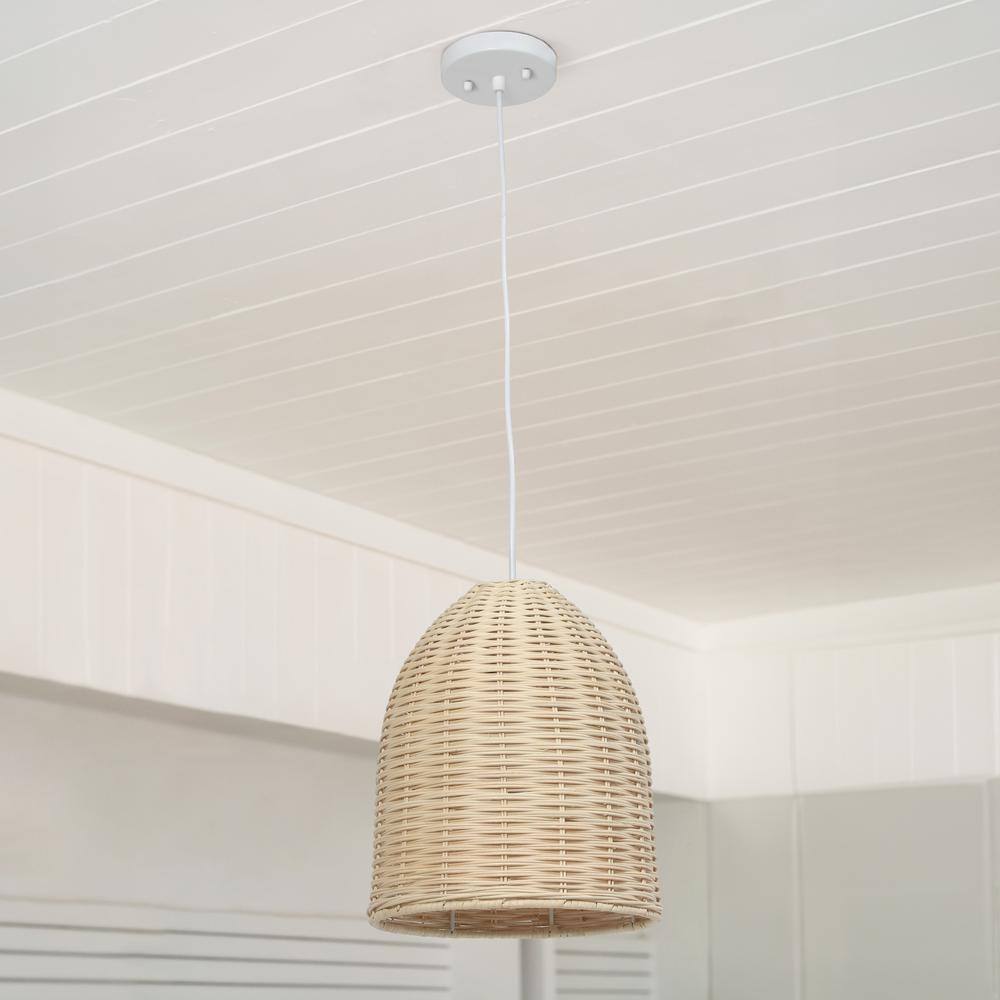 Natural Woven Rattan Pendant Light with Clear Cord