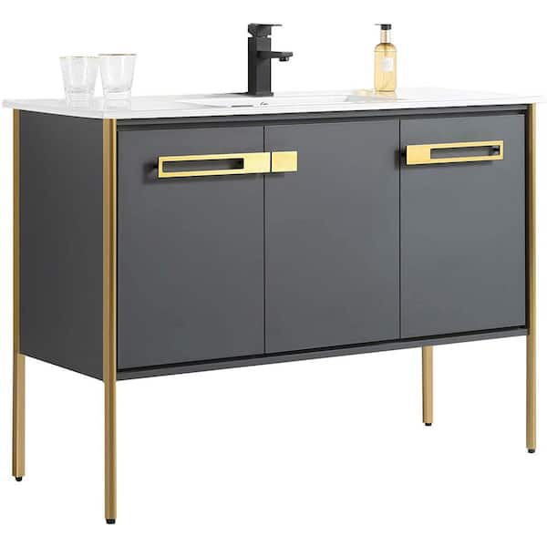 FINE FIXTURES Oakville 48 in. W x 18.32 in. D x 33.5 in. H Bath Vanity in Onix Grey with White Ceramic Top