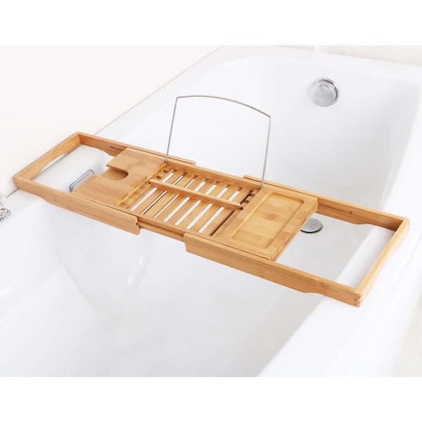 Utoplike Bamboo Bathtub Caddy Tray Bath Tray for Tub, Adjustable Bathroom