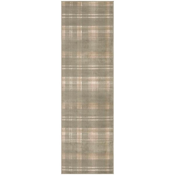 Grafix Olive 2 ft. x 12 ft. Plaid Contemporary Runner Area Rug