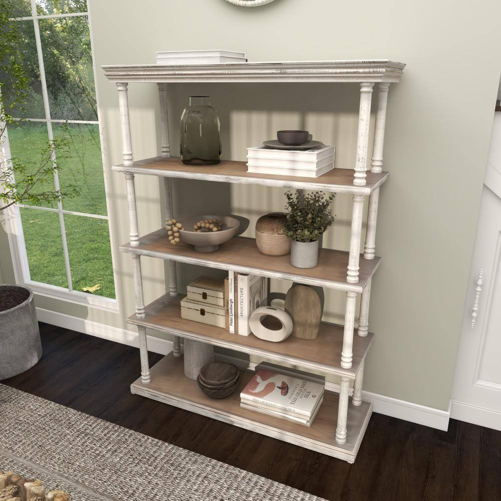 Rustic White and Brown Wood 5-Tier Shelving Unit