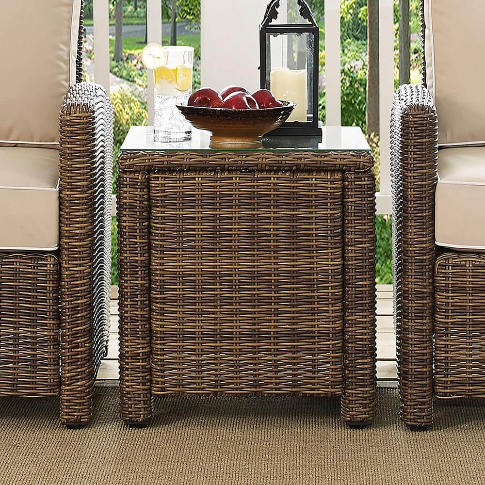 Bradenton Brown Wicker and Glass Outdoor Side Table