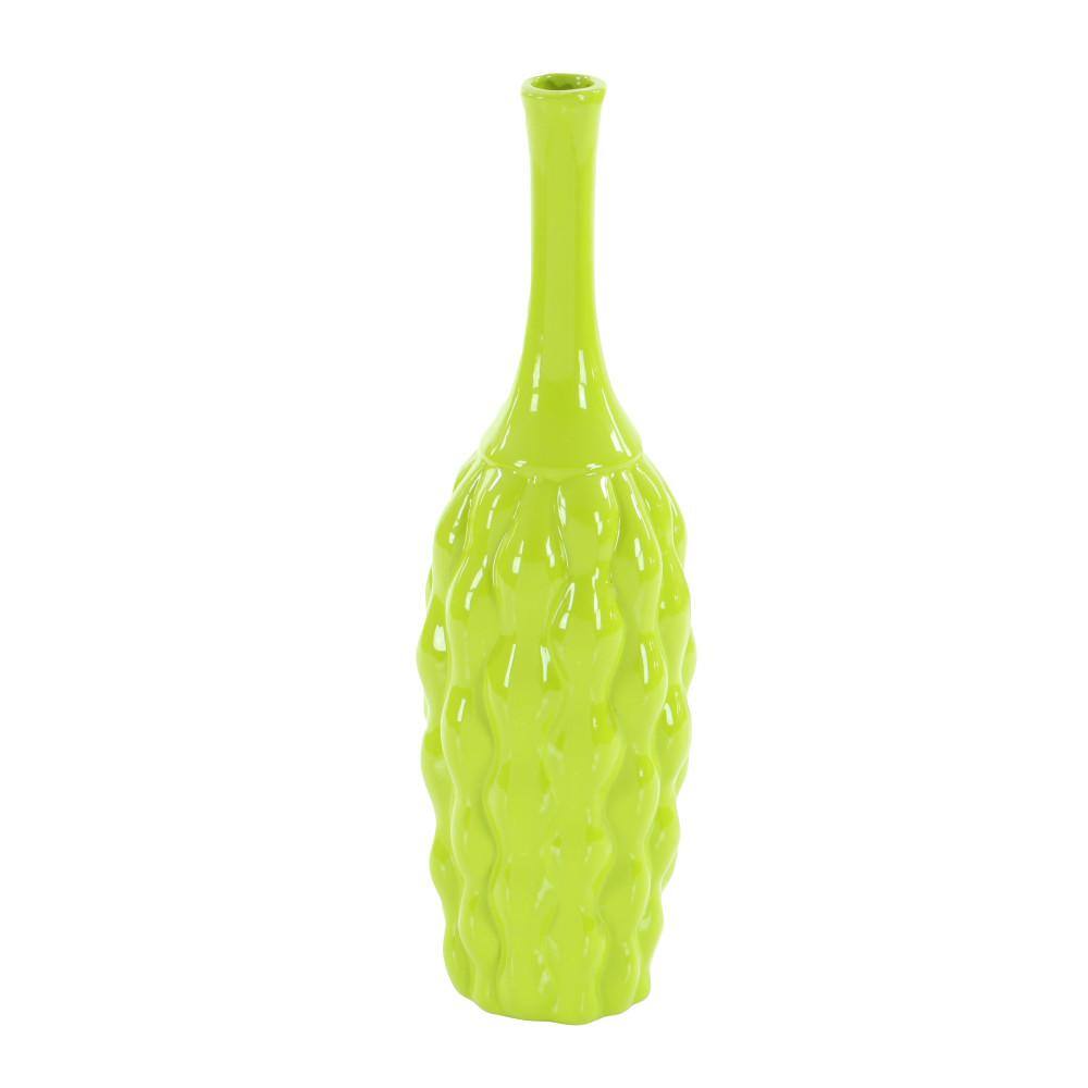 Coastal Charm 18" Trumpet Ceramic Vase Trio in Yellow, Orange, and Green