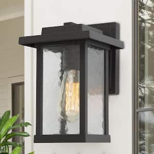 Matte Black Outdoor Wall Lantern Sconce with Textured Glass Shade Modern 1-Light Porch Patio Garden Wall Mounted Light