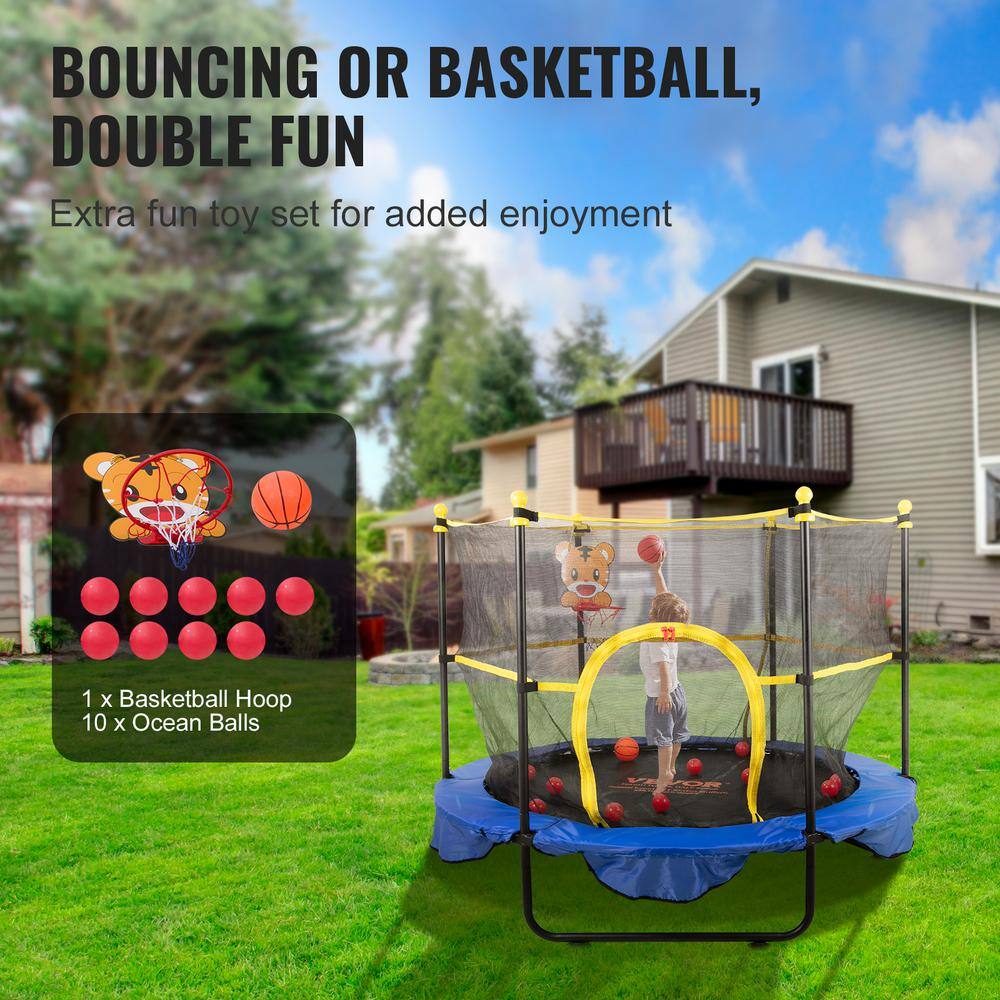 VEVOR 5ft Kids' Trampoline with Safety Enclosure and Basketball Hoop