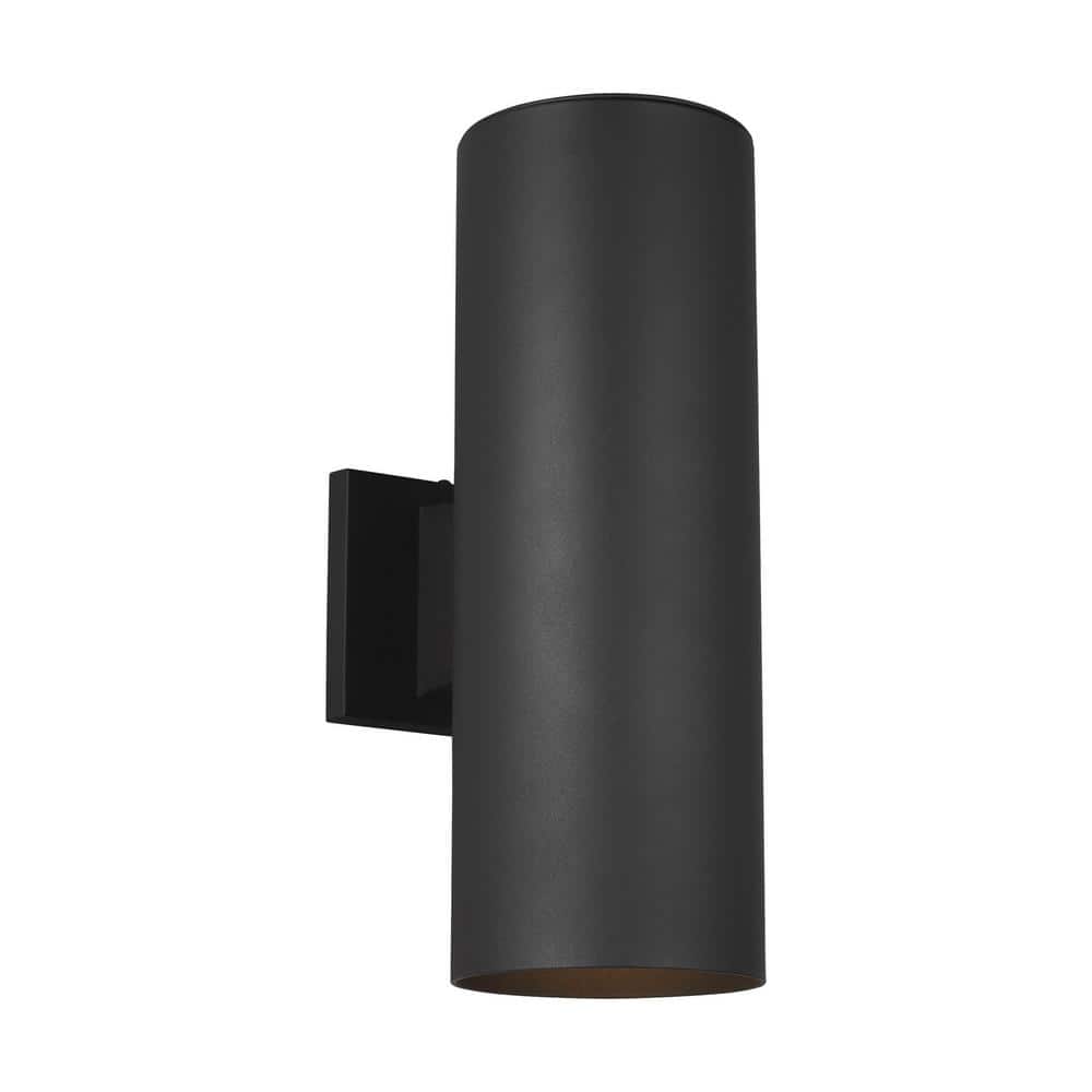 Black Aluminum Cylinder Outdoor Wall Sconce with Glass Shade