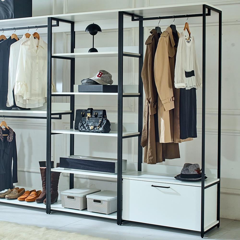 Fiona White Freestanding Walk-In Closet System with Metal Frame and Drawers