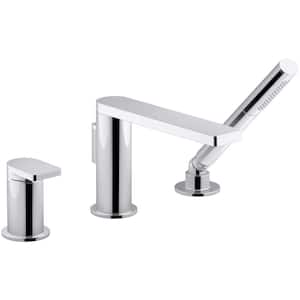 Composed Single-Handle Deck-Mount Roman Tub Faucet with Handshower in Polished Chrome