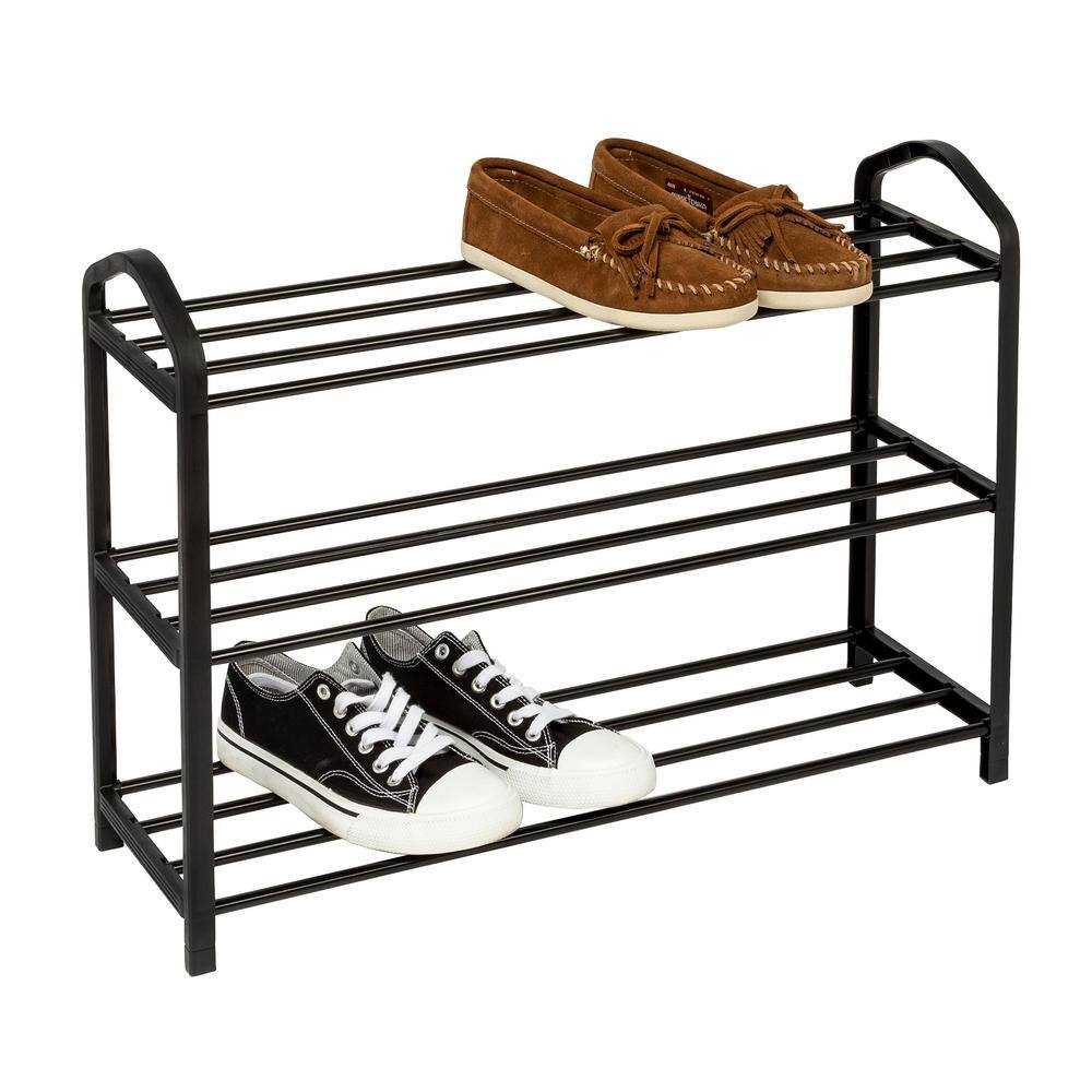 17 in. H 12-Pair Black 3-Tier Shoe Rack