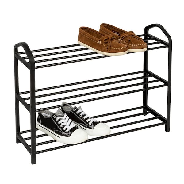 Honey-Can-Do 17 in. H 12-Pair Black 3-Tier Shoe Rack