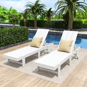 Shoreside 2-Piece Modern HDPE Fade Resistant Portable Reclining Chaise Lounge Chairs With Wheels in White