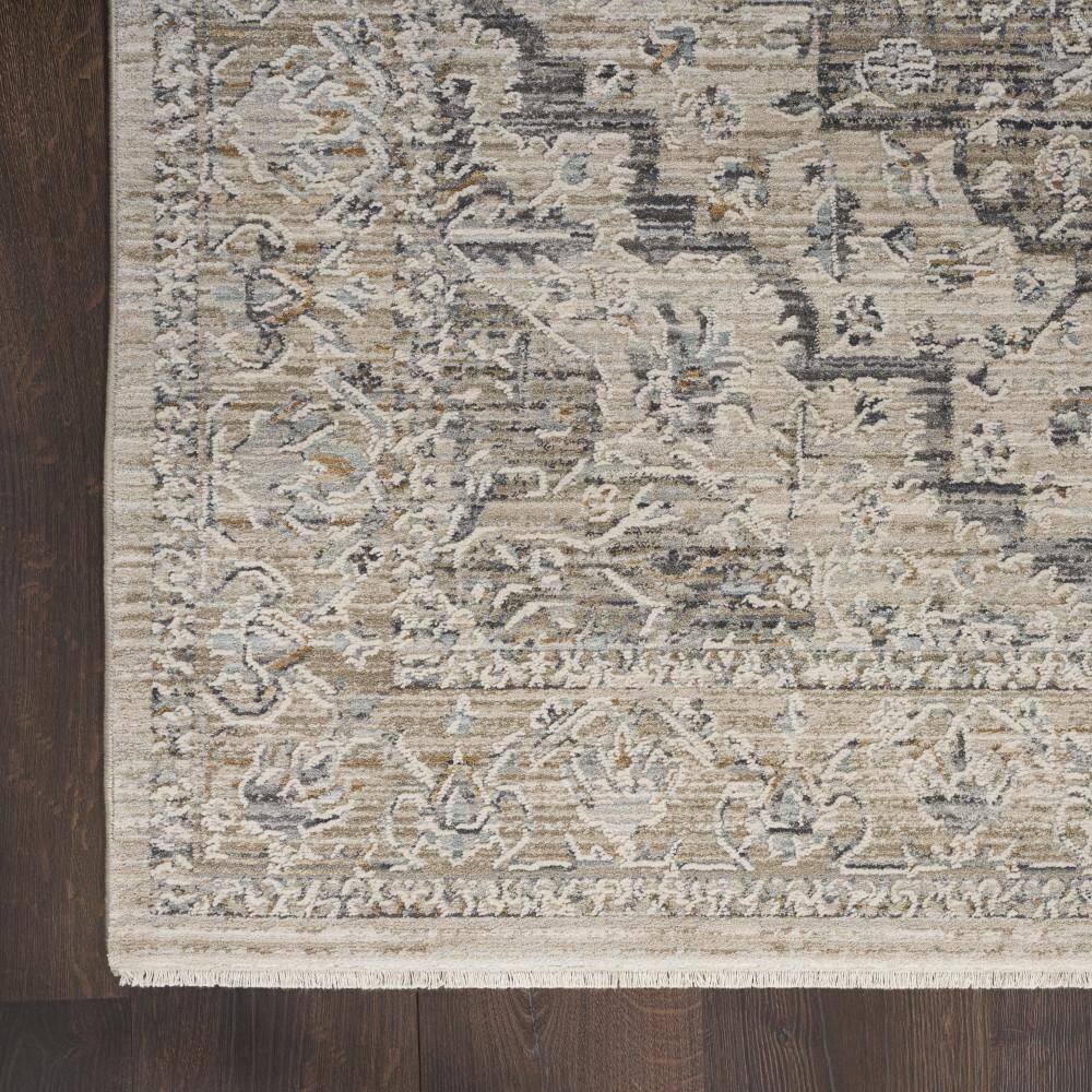 Ivory Taupe Floral Synthetic Round Washable Rug