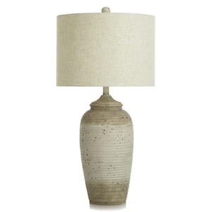 Charlotte 32 in. Taupe, Cream, Speckled, Sand Urn Task and Reading Table Lamp for Living Room with Brown Linen Shade