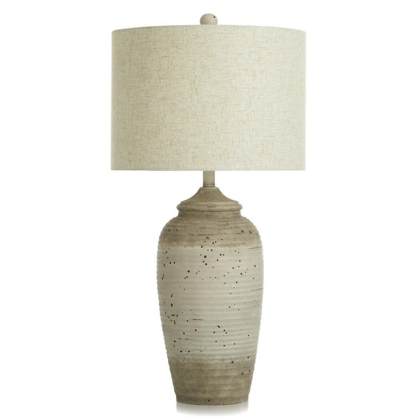 StyleCraft Charlotte 32 in. Taupe, Cream, Speckled, Sand Urn Task and Reading Table Lamp for Living Room with Brown Linen Shade