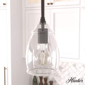 Dunshire 1-Light Noble Bronze Island Mini-Pendant Light with Clear Curved Vase Glass Shade
