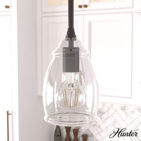 Hunter Dunshire 1-Light Noble Bronze Island Mini-Pendant Light with Clear Curved Vase Glass Shade