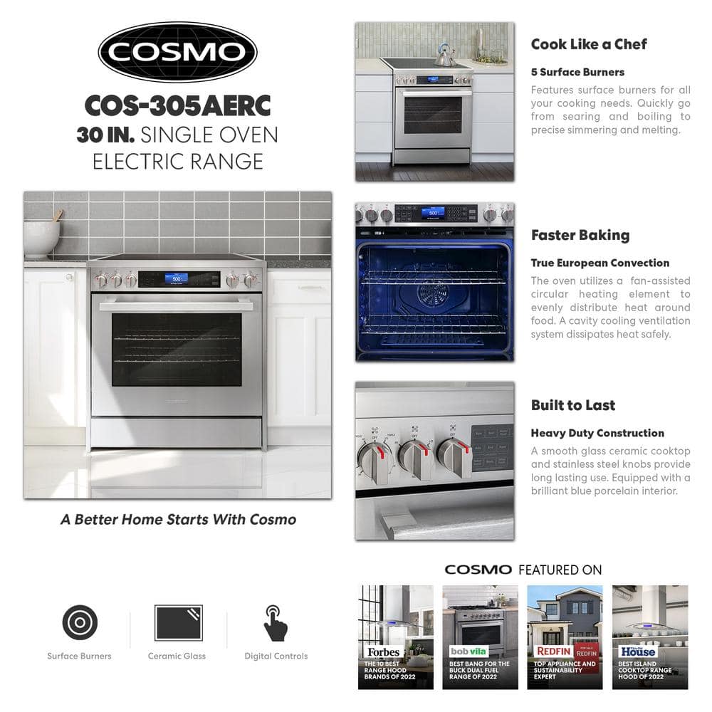 Cosmo 30" Stainless Steel Electric Range with Convection Oven