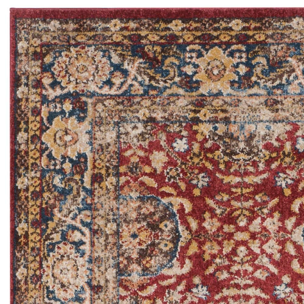 Bijar Red and Royal Floral Motif Synthetic Area Rug