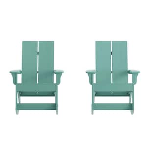 Green Plastic Outdoor Rocking Chair in Blue (Set of 2)