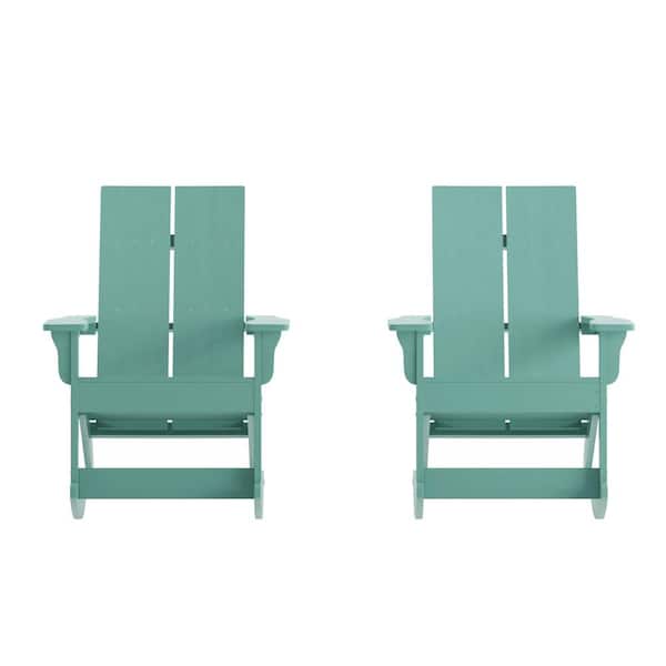 TAYLOR + LOGAN Green Plastic Outdoor Rocking Chair in Green (Set of 2)