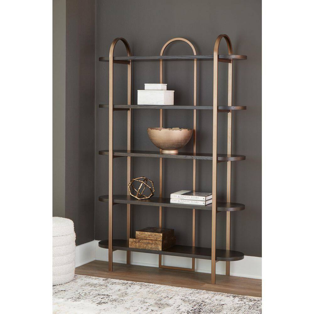 Brown and Gold 48" Modern Metal Frame Bookcase