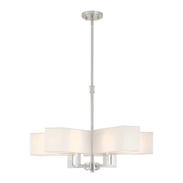 AVIANCE LIGHTING Fountaine 5-Light Brushed Nickel Chandelier with Off-White Fabric Shades