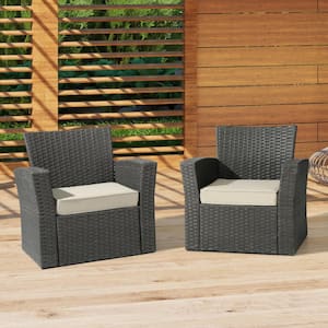 Fading Free 20 in. W. x 19.5 in. x 4 in. Beige Outdoor Patio Thick Square Lounge Chair Seat Cushion with Ties 2-Pack