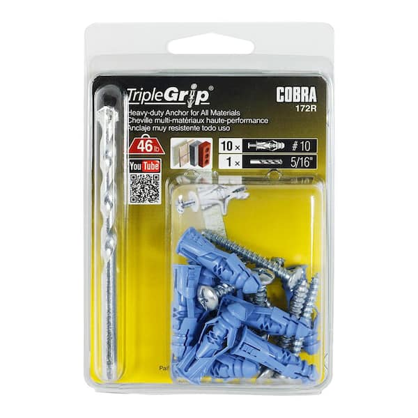 Triple Grip Triple Grip #10 x 1-1/2 in. Plastic Self-Drilling  with Screw Philips and Slot Head 46lbs. Anchors (10-Pack)