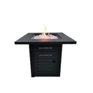Java Black Metal Square Fire Pit with Glass Rocks