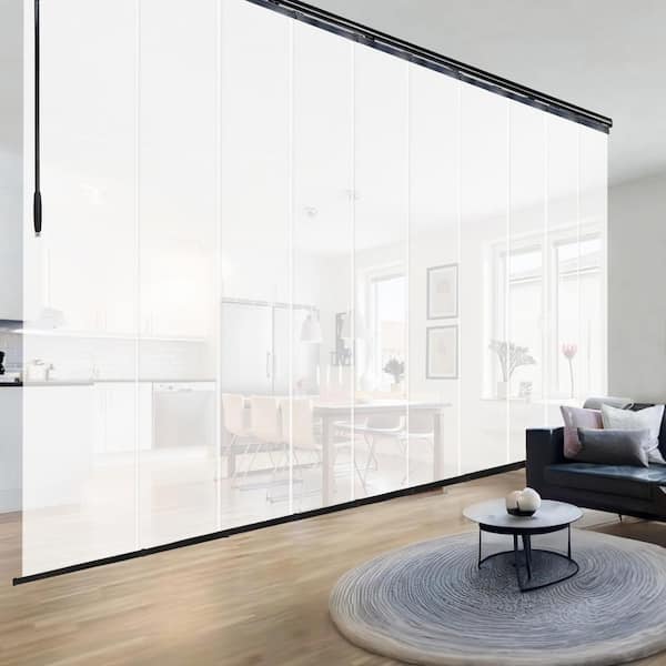 EMOH Pearly White 120 in. to 218 in. W x 94 in. L Adjustable 10-Panel Black Double Rail Panel Track with 23.5 in. Slates