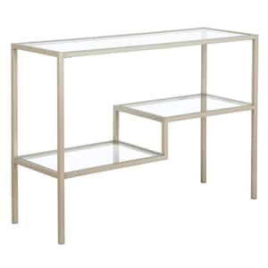 Lovett 42 in. Satin Nickel Rectangle Glass Console Table with Glass Shelves