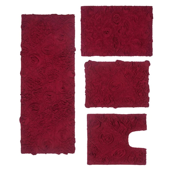 HOME WEAVERS INC Modesto Collection Red Cotton 3 Piece Bath Rug