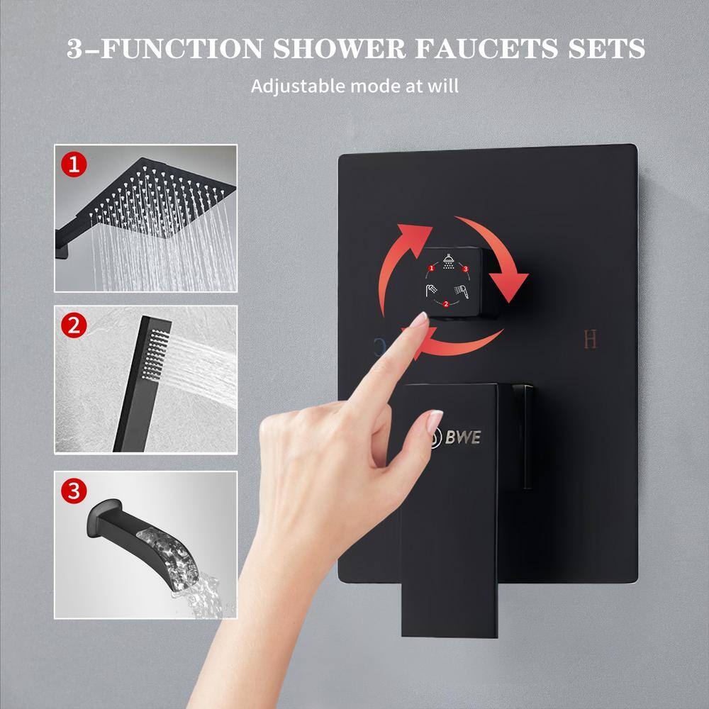 Matte Black Stainless Steel Square Rain Shower Faucet Set