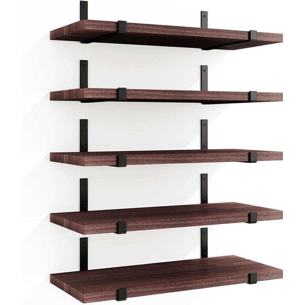 15.7 in. W x 4.7 in. Walnut Brown Decorative Wall Shelf Floating Shelves Se