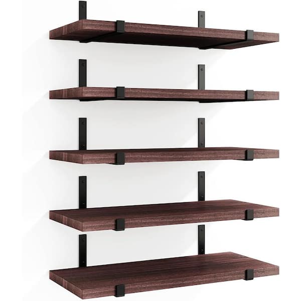 Cubilan 15.7 in. W x 4.7 in. Walnut Brown Decorative Wall Shelf Floating Shelves Set of 5