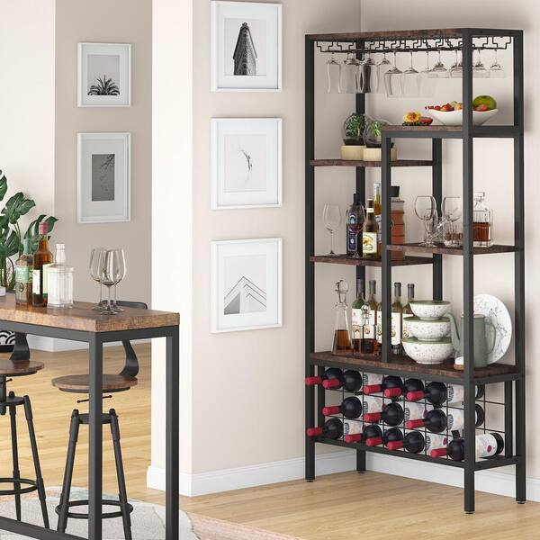 BYBLIGHT Kearsten 4-Tier Brown Corner Wine Rack with Glass Holder and  Storage Shelf BB-JW322GX - The Home Depot