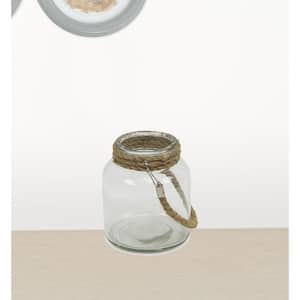 6 in. Clear and Brown Glass Jar with Rope