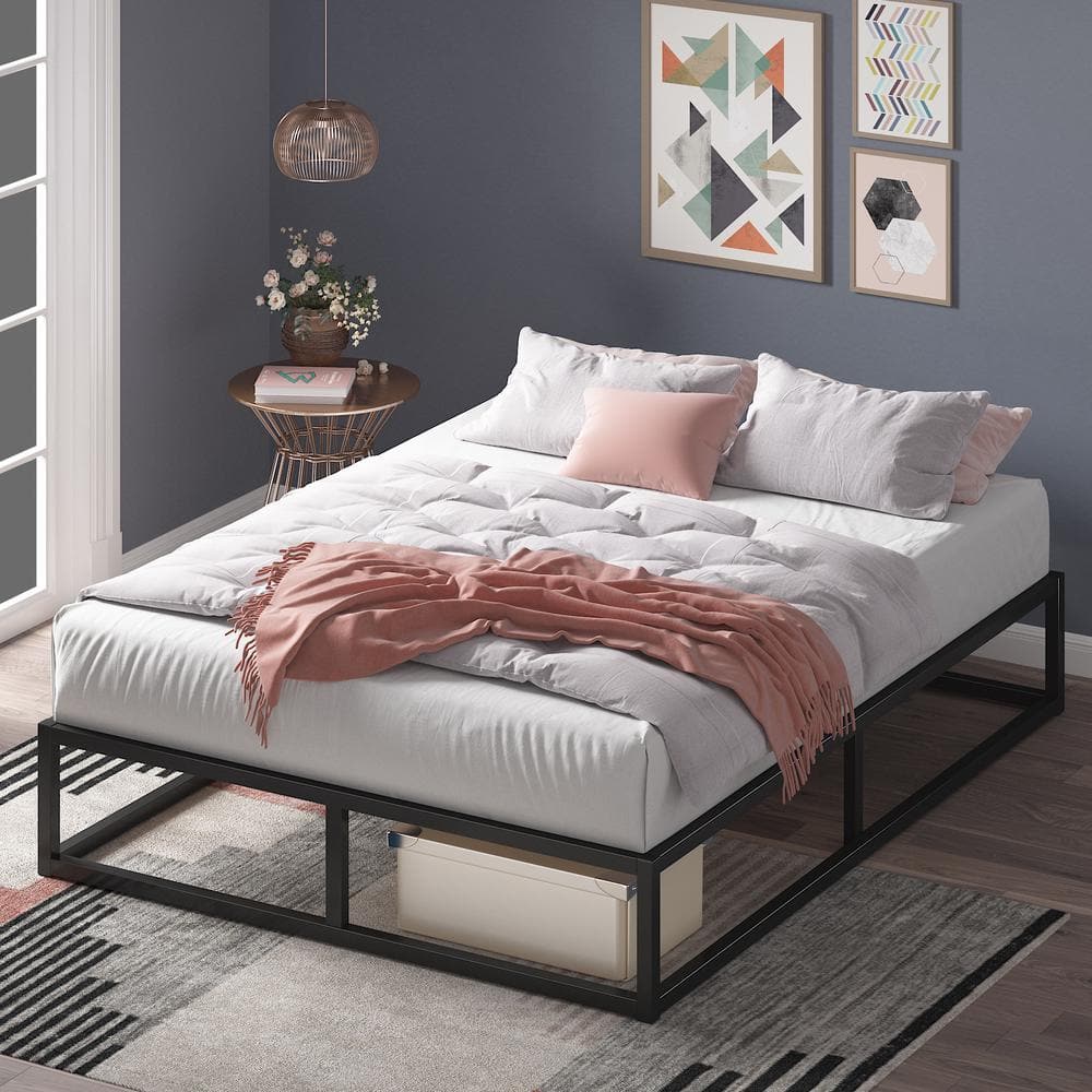 Joseph Black Metal Queen Platform Bed with Wood Slats
