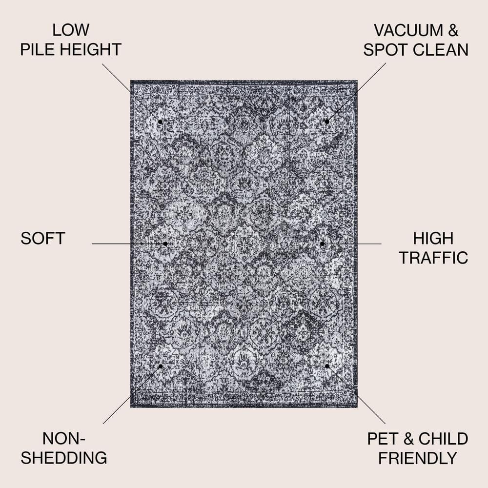 Bohemian Bliss Black/Ivory Synthetic 8' x 10' Easy-Care Area Rug