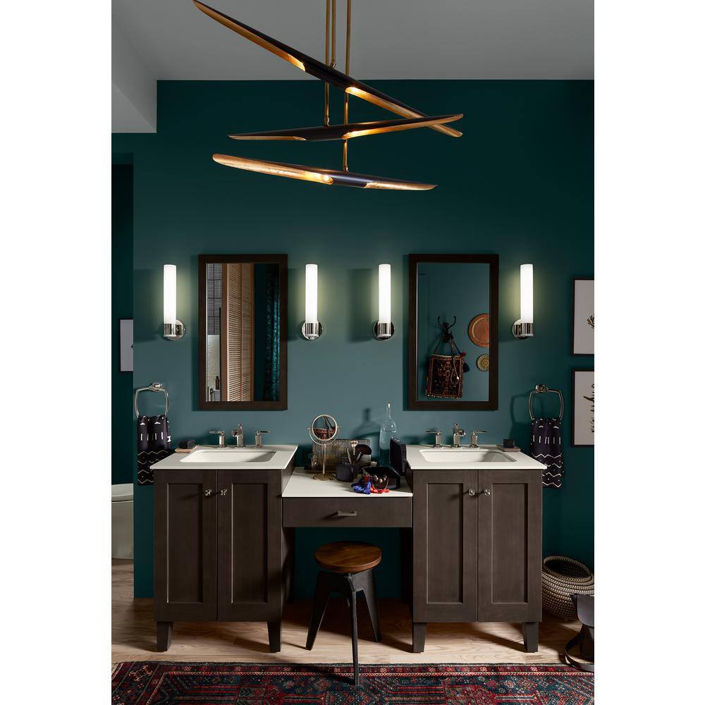 Polished Nickel 17" Frosted Glass Bathroom Wall Sconce
