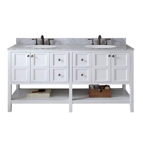 Virtu USA Winterfell 72 in. W Bath Vanity in White with Marble Vanity Top in White with Round Basin