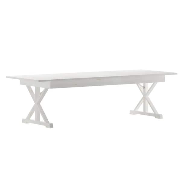 TAYLOR + LOGAN Antique Rustic White Wood 40.25 in. Trestle Dining Table Seats 10+