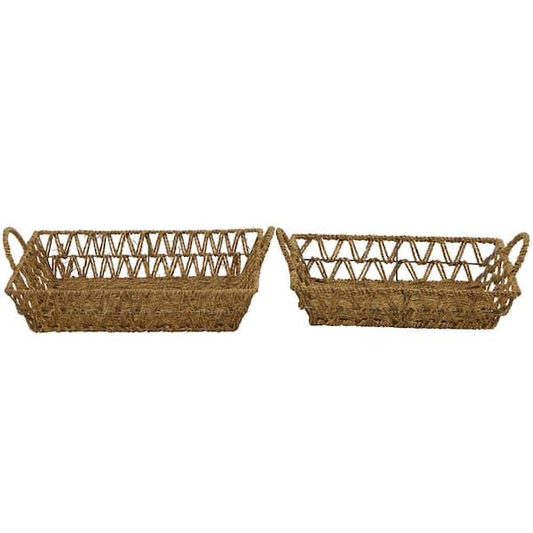Litton Lane Metal Handmade Storage Basket with Handles (Set of 2)